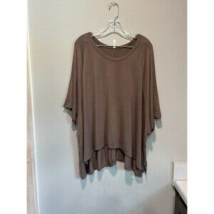 Yee Womens Top Small Oversized Brown Asymmetrical Hem Stretch Comfort